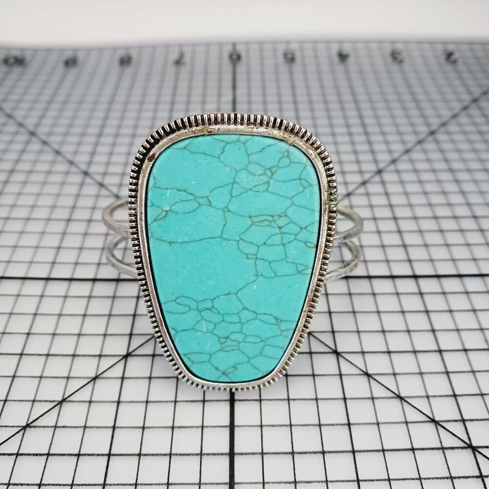 Bracelet Cuff Turquoise Look Silver Tone Southwestern Western Boho Statement Y2K